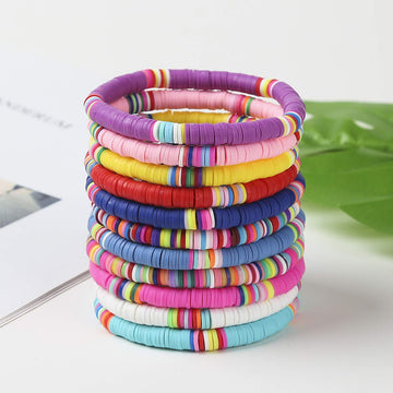 Cooluckday Heishi Surfer Bracelets For Women Boho Beaded Bracelet Friendship Polymer Clay Rainbow Bracelet Stack Vinyl Disc Stac