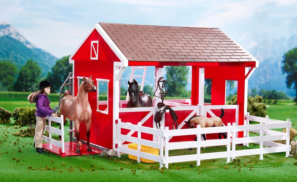 Breyer Freedom Series (Classics) Spring Creek Horse Stable Set | 15'' X 9.5'' X 12'' | 1:12 Scale | Red And White | Model #698