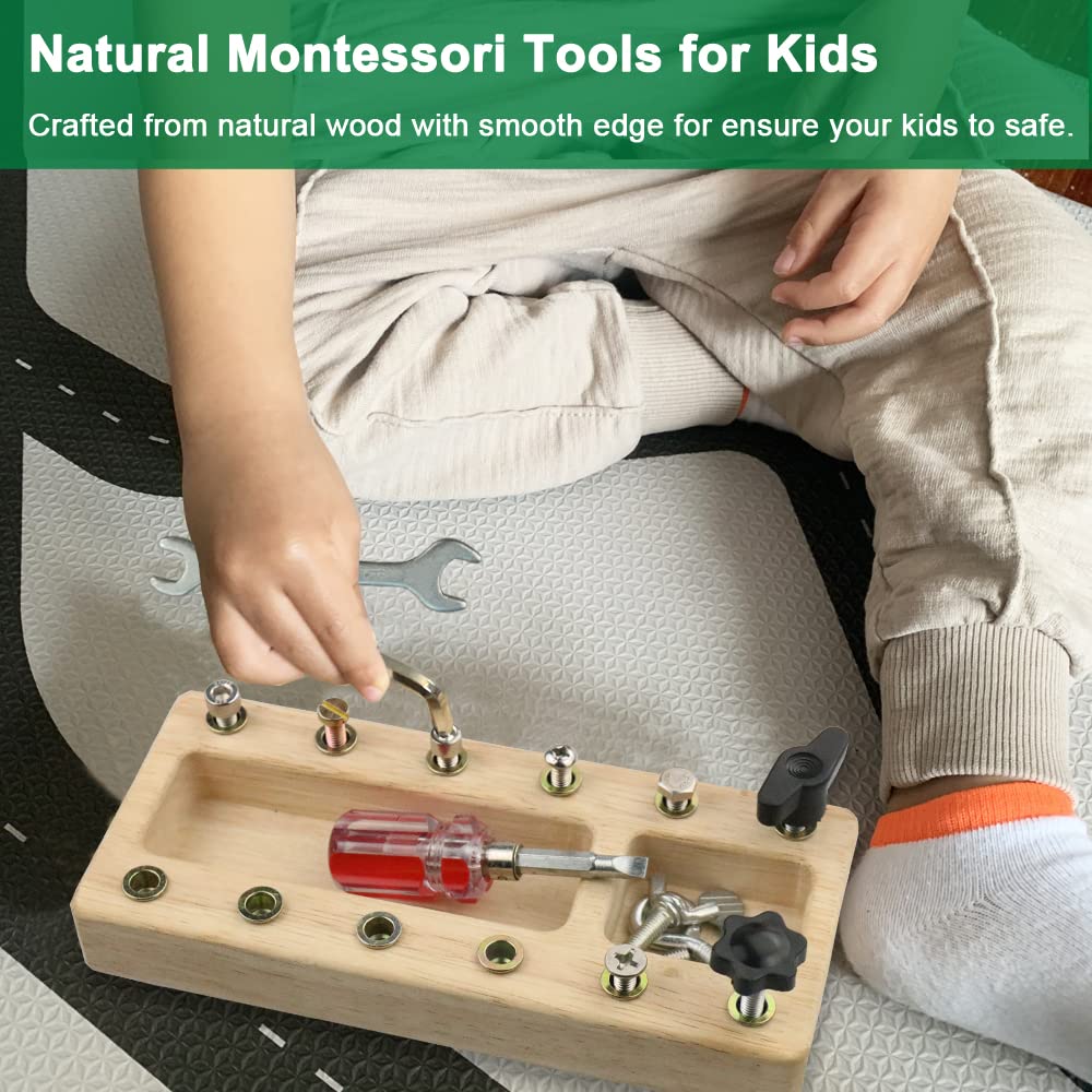 Inslat Montessori Screwdriver Board Set, Wooden Montessori Toys For 3 4 5 Year Old Kids, Educational Screw Board Sensory Learnin