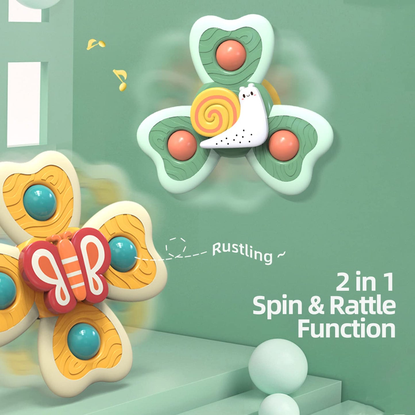 Baby Suction Cup Spinning Tops Toy, Suction Spinner Toys For Babies, Window Suction Toys For Baby High Chair Tray Bath Table Airplane Travel, Sensory Toys & Best Gift For Toddlers 1-3(Group B)