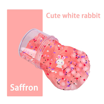 Easter Basket Stuffers Prefilled Bunny Clear Slime Pack, Crunchy Glossy Non Sticky Pink Crystal Slime Toy with Cute Rabbit Charm