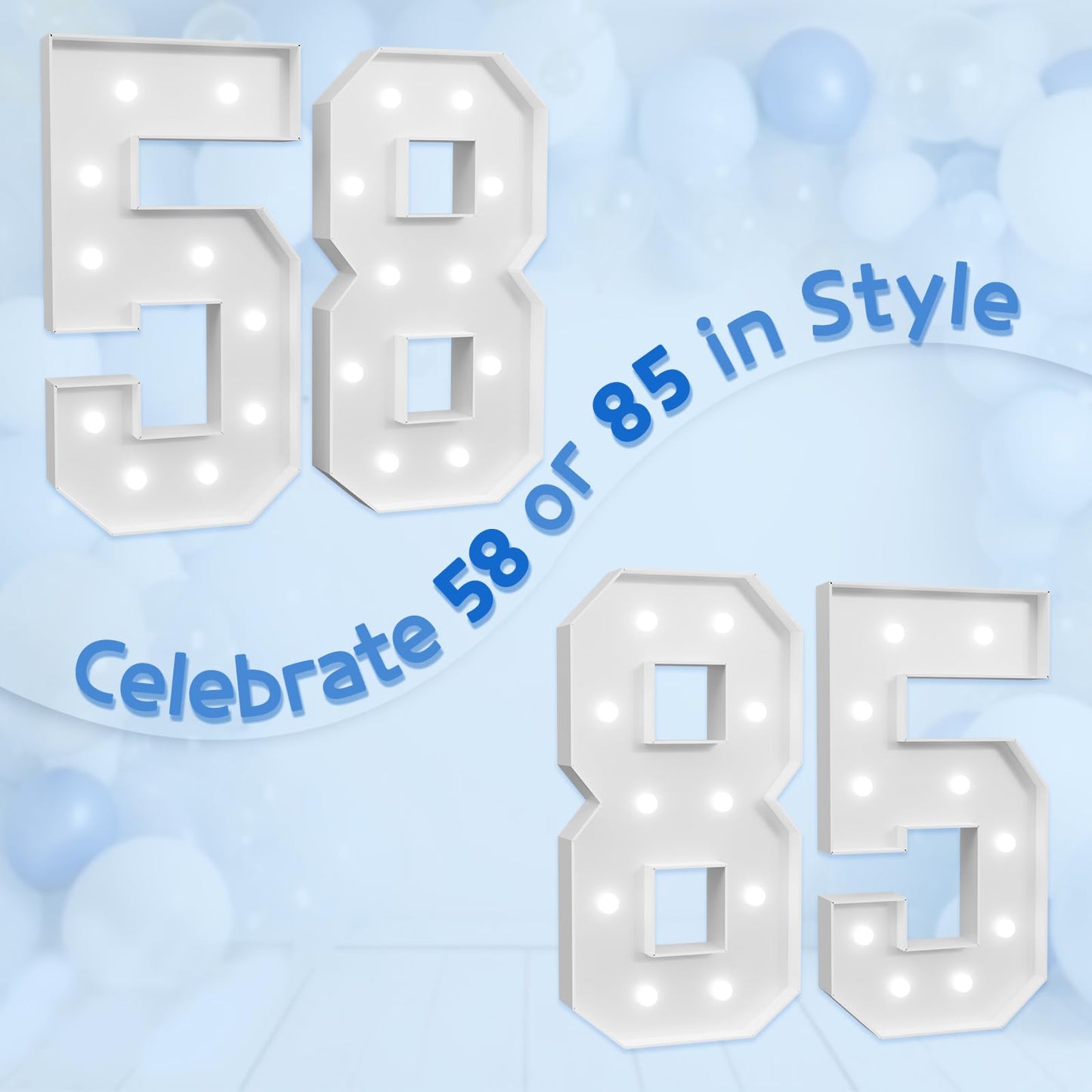 Marquee Numbers Large 58Th-Birthday Decorations: 4Ft Light Up Number Party Decor 58 Year Old Women And Men 85Th Birthday Decorat