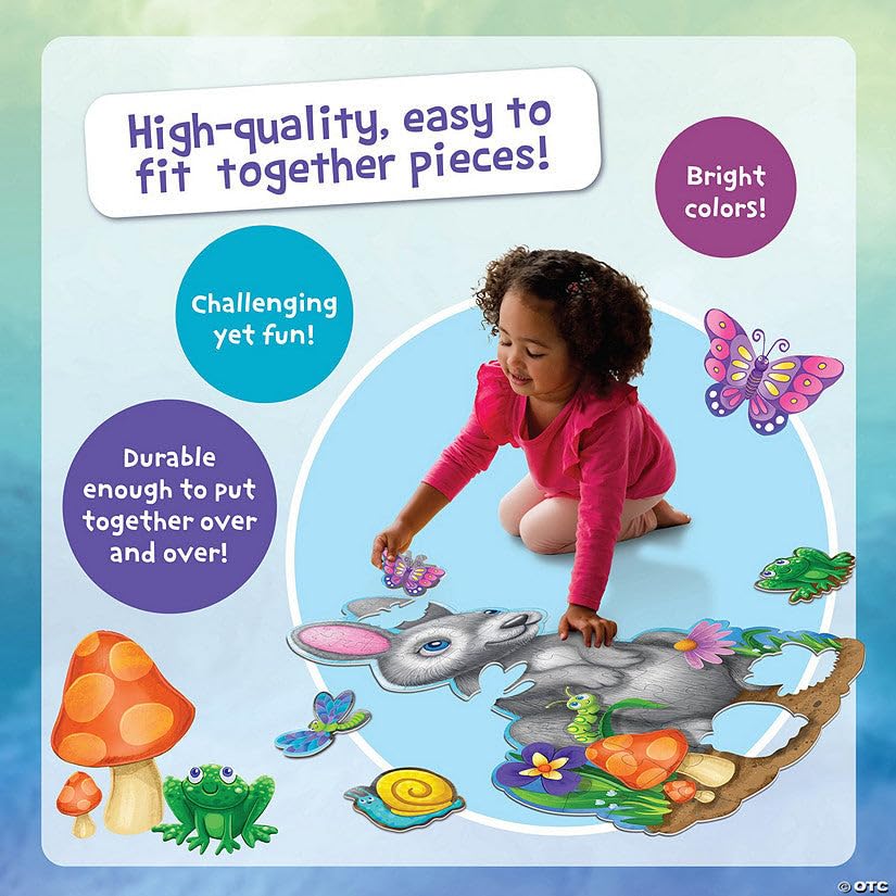 Peaceable Kingdom Shimmery Bunny Shaped 41 Piece Floor Puzzle, 3 Feet X 2 Feet - Great Easter Basket Stuffers And Easter Gifts For 3 Year Olds, 4 Year Olds & Up