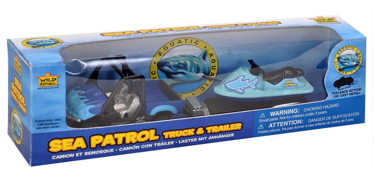 WILD REPUBLIC Aquatic Truck with Trailer - 5" Imaginative Play Toy, Diecast and Plastic, Model 20045