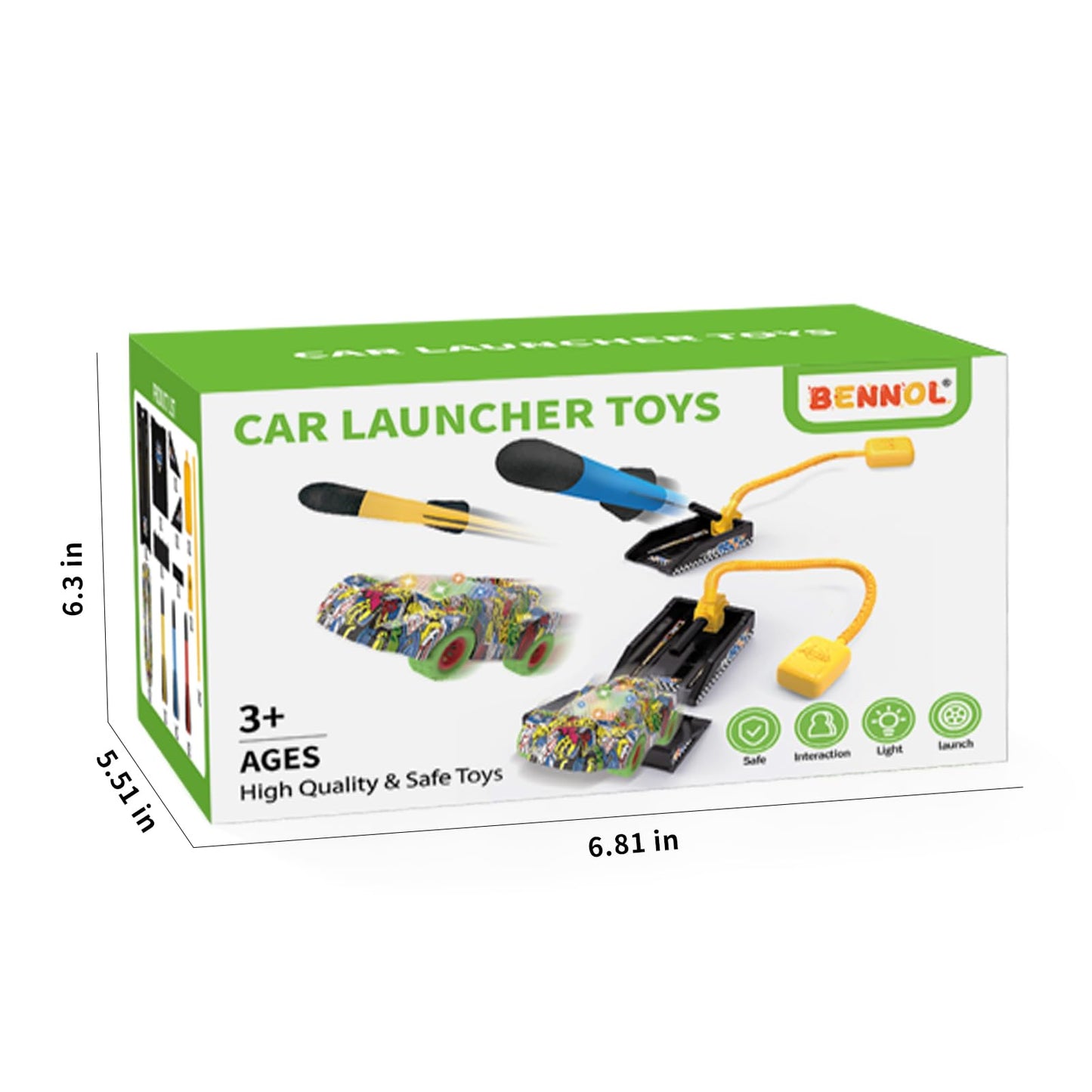 Bennol Toddler Toys Gifts for 3 4 5 6 Year Old Boys, 6 Foam Rocket & 2 Car Launcher Outdoor Outside Toys for Kids Toddlers Boys,