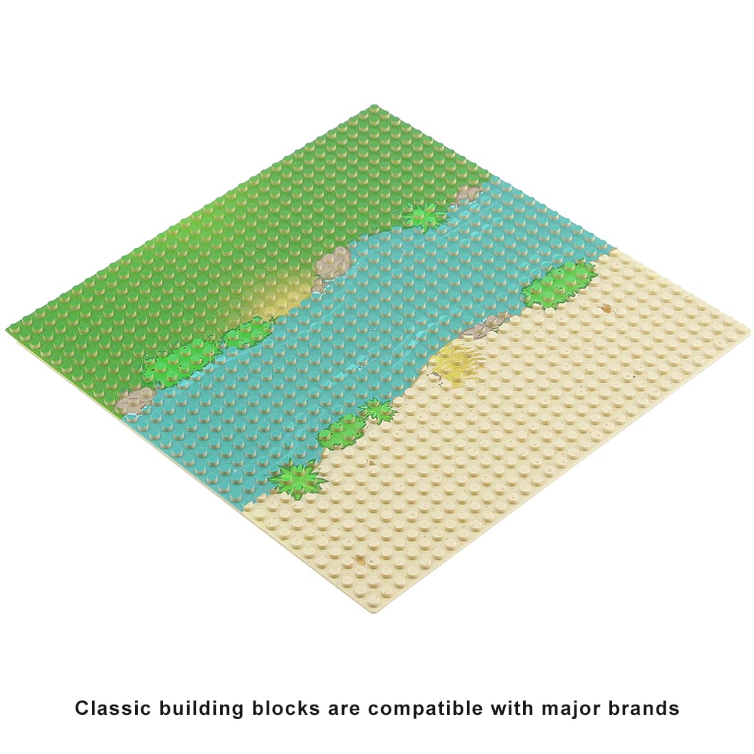 Feleph Classic Baseplate With River And Grassland Pattern, 10 X 10 Inches Base Plates For Building Blocks Mat Compatible With Major Brands (Straight 4 Pieces)