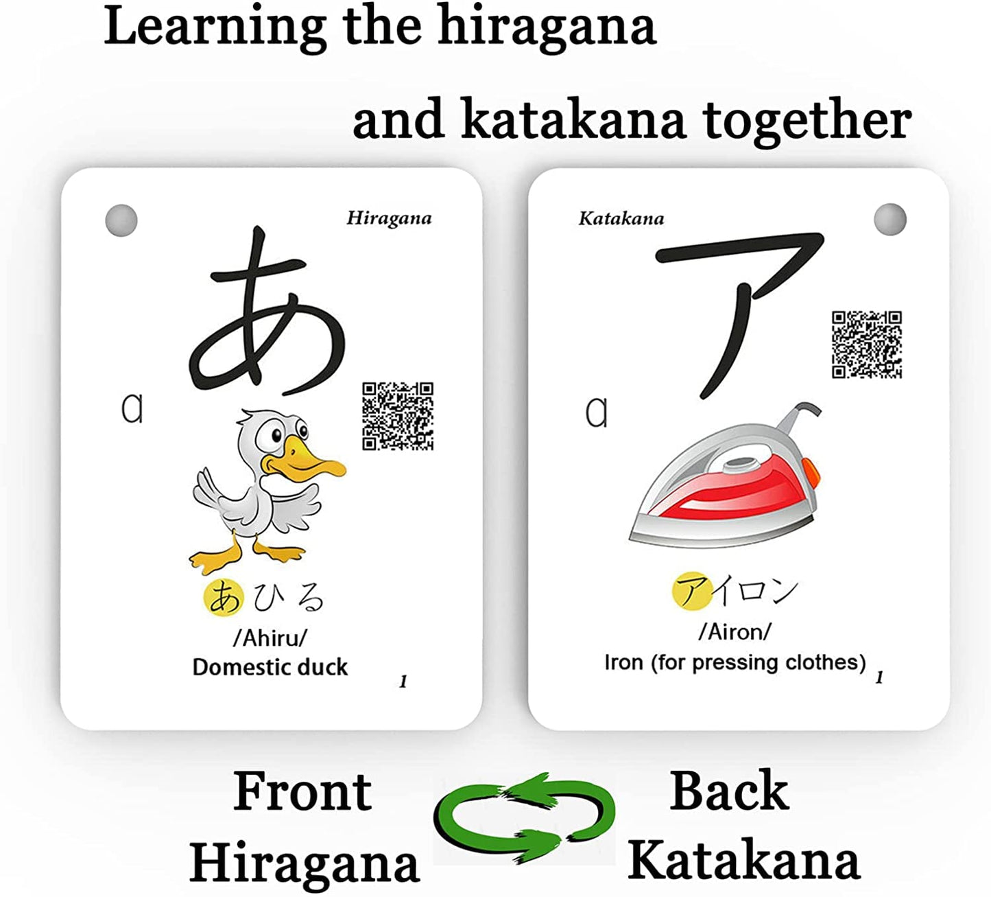 Hiragana And Katakana Alphabet Japanese Flash Cards For Beginners - 104 Katakana & 104 Hiragana Flash Cards With Ring - Easy To