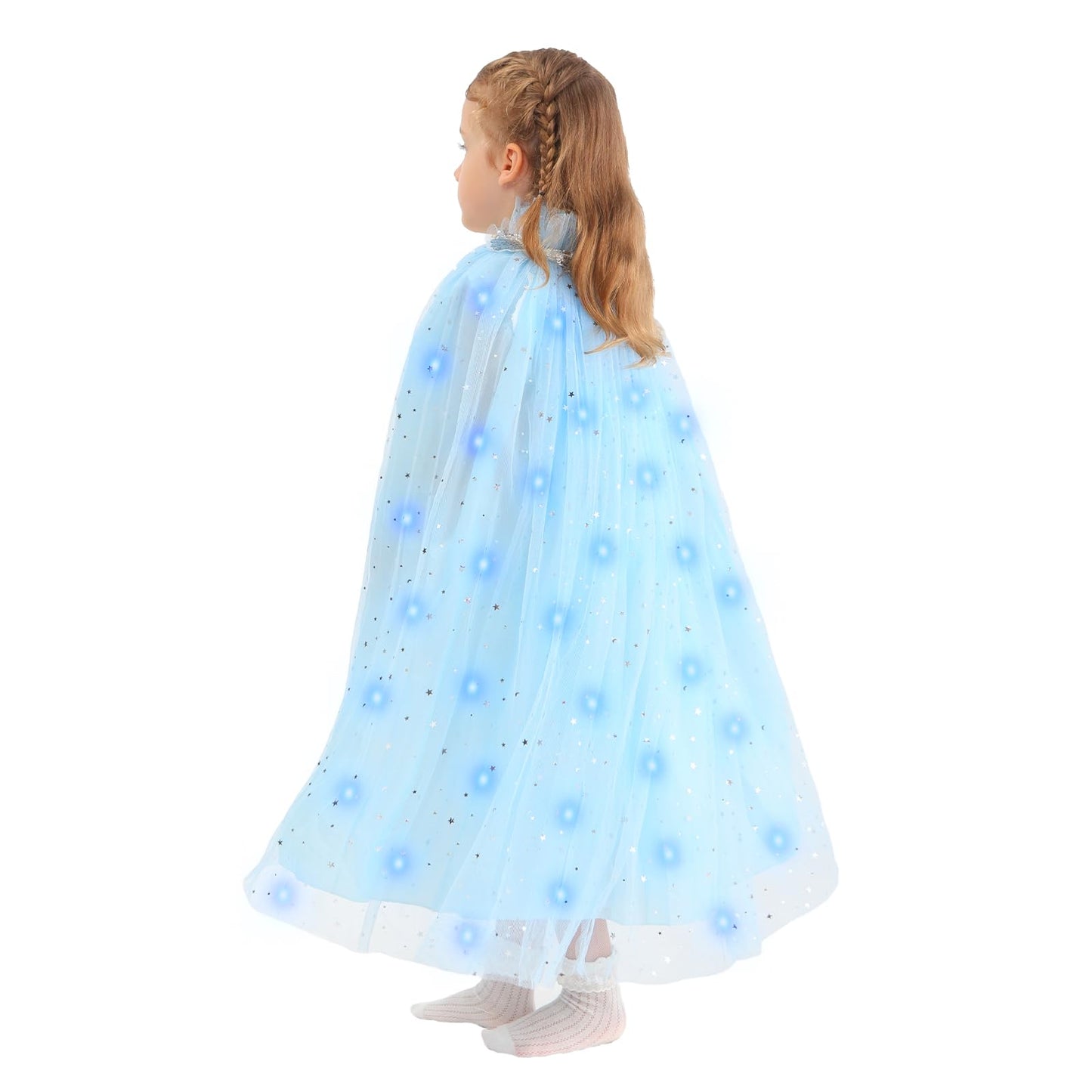 Hsctek Light Up Princess Cape, Blue Princess Dress Up Tulle Cape, Coloful Princess Outfit Costume Accessories Kids Toddlers Girls