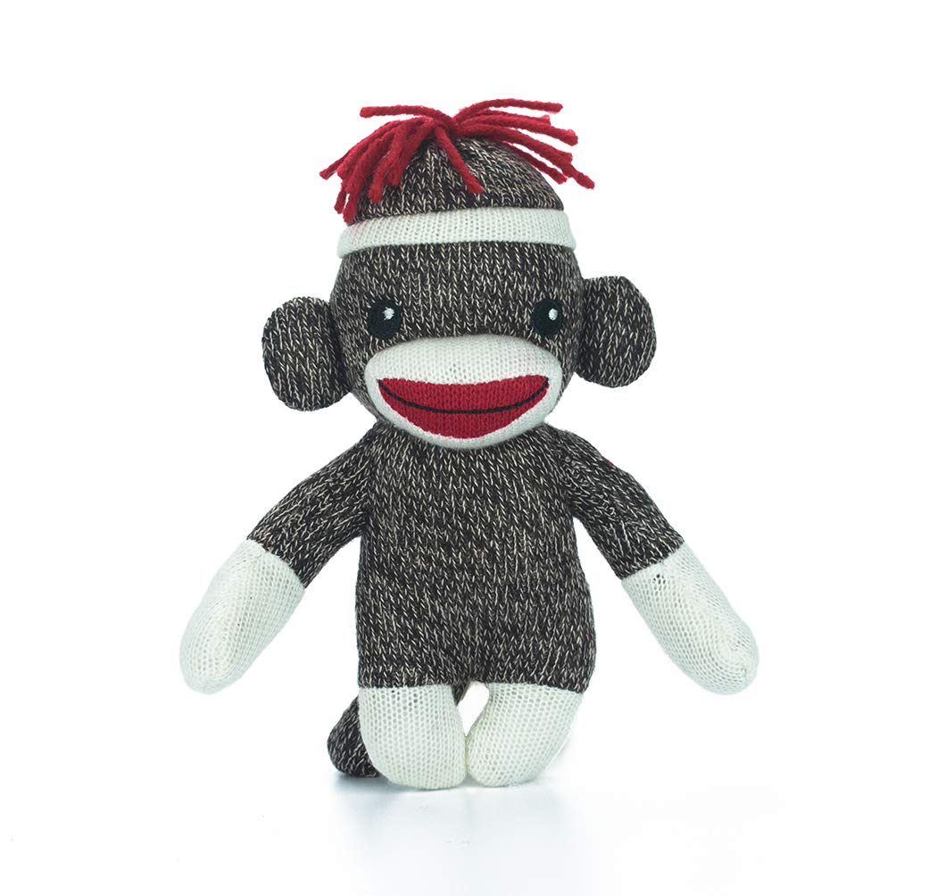 Plushland Adorable Sock Monkey, The Original Traditional Hand Knitted Stuffed Animal Toy Gift-For Kids, Babies, Teens, Girls And Boys Baby Doll Present Puppet 6 Inches (Brown)