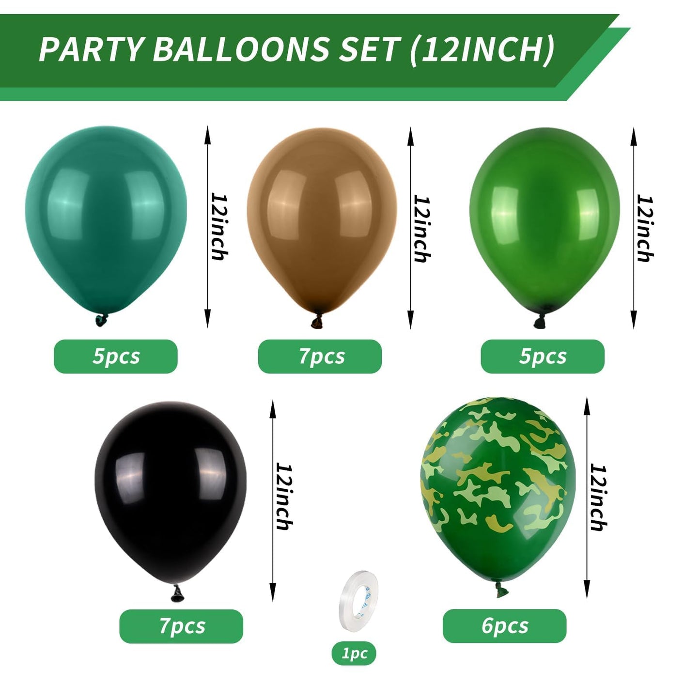 Green And Brown Balloons, 12Inch Camouflage Balloon Camo Balloons Brown Dark Green Black Balloons For Army Party Decorations Bir