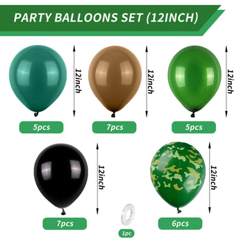 Biapian 12 Inch Camouflage Balloons - Green Brown Rubber Army Party Decorations