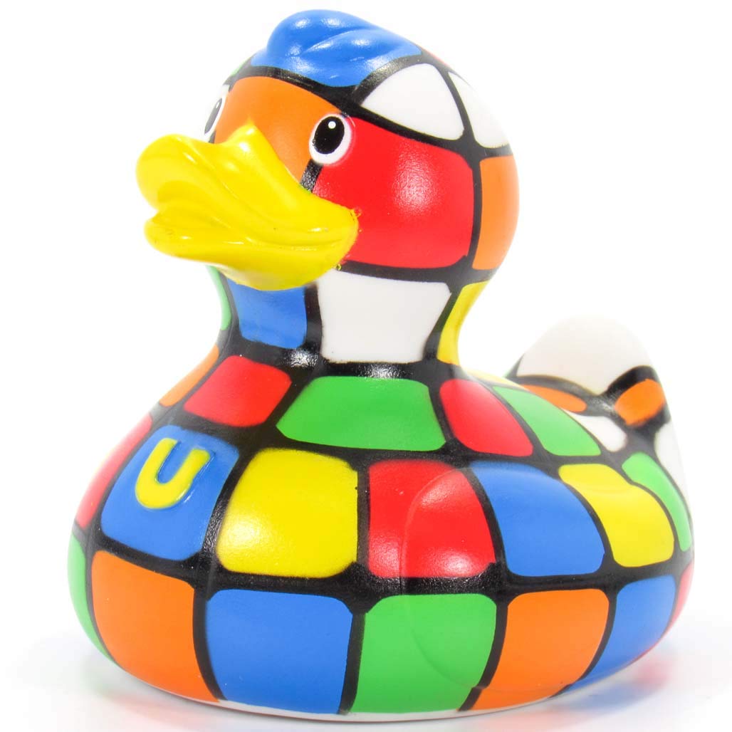 80S Cube (Rubicks) Rubber Duck By Bud Ducks | Elegant Gift Packaging - ''Puzzled!'' | Child Safe | Collectable