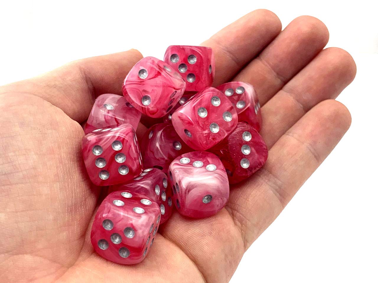 Chessex Ghostly Glow 16Mm D6 Dice Block (12 Dice) - Pink With Silver Numbers