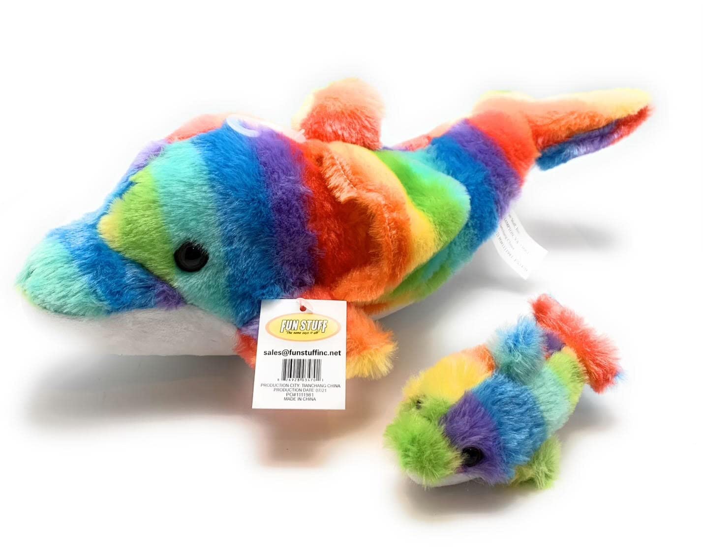Funstuff 18 Rainbow Dolphin With Baby | Soft Plush Dolphin