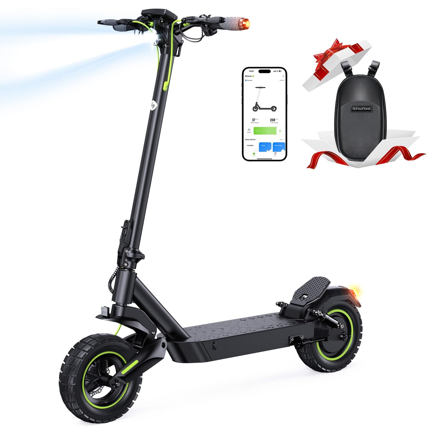 Isinwheel S10Max Electric Scooter, 1000W Powerful Motor, 10Off-Road Pneumatic Tires, Max 37 Miles Long Range, 28 Mph Top Speed,