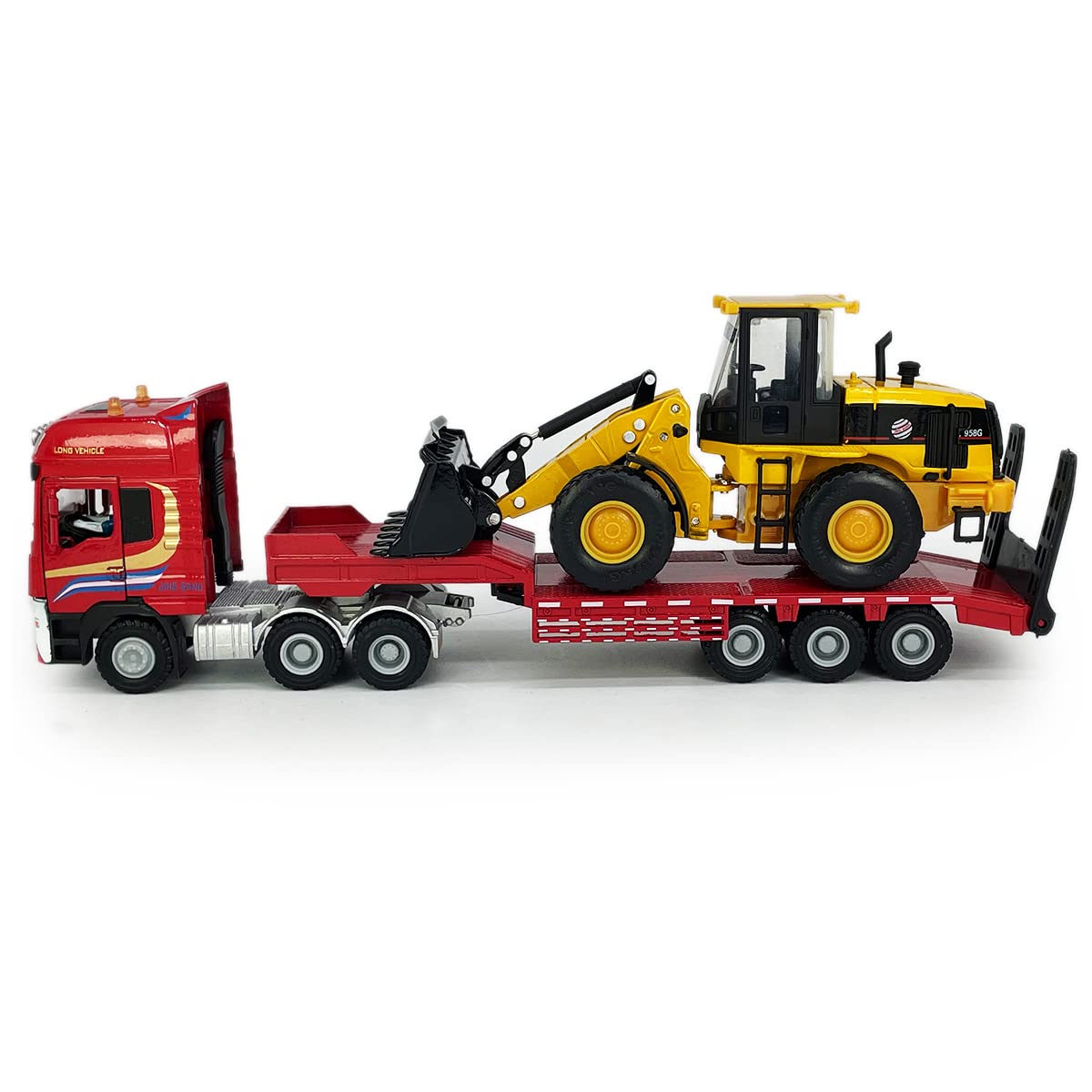 Flatbed Truck Toy with Excavator Loader Tractor Bulldozer Semi Tow Truck Transport Trailer Metal Diecast Construction Vehicles 2