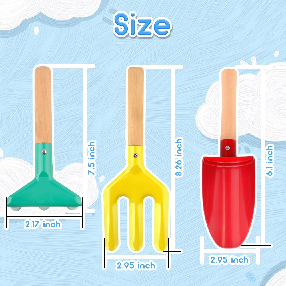 UMUACCAN 6 Piece Kids Beach Tools,Children Beach Sand Toys, Made of Metal with Sturdy Wooden Handle,Safe Beach Gardening Set,Spo