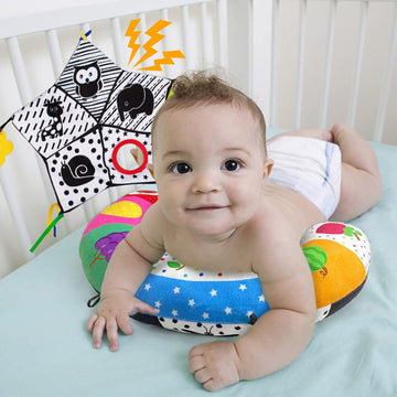 Teytoy Tummy Time Pillow With Crinkle Mat & Teethers, Black And White High Contrast Baby Toys With Mirror, Montessori Sensory Crawling Toy For Infant Newborn Toddler Tummy Time Toys 0-6 Months Babies