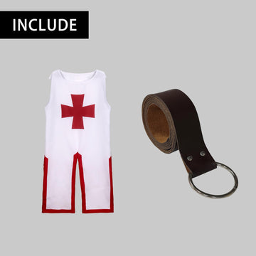 Vzqi Kids Crusader Costume White Medieval Knight Tunic Boys Outfit Renaissance Roman Warrior Sleeveless Costume Halloween With B