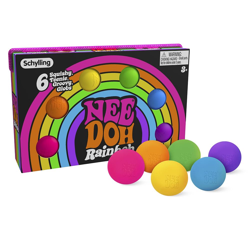 Schylling Needoh Rainboh Teenie - Sensory Squeeze Toy - Contains 6 Mini Groovy Globs - 1.5' Wide - Multicolored