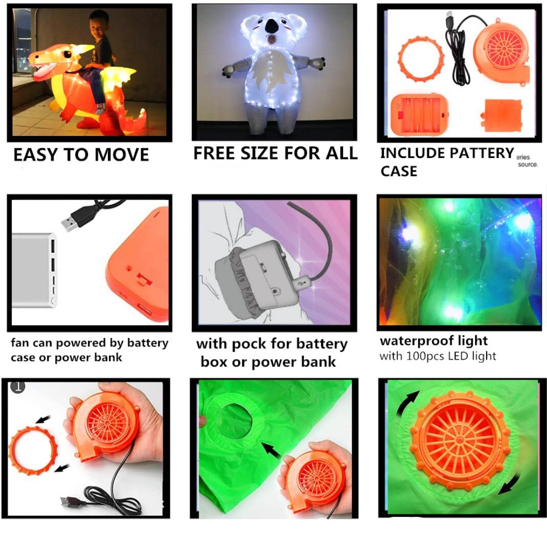 bDDeDD Kids Inflatable Unicorn Costume - LED Lighted Blow-up Riding Unicorn for Halloween Party, Size M, Color: Unicorn