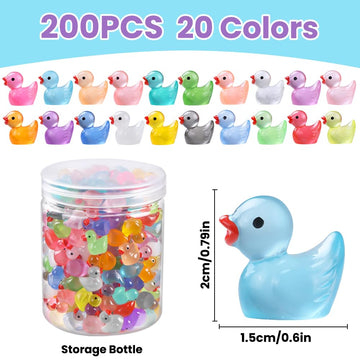 Dulefun 200Pcs Luminous Mini Resin Ducks 20 Colors Small Tiny Little Duck Figurines To Hide Glow In The Dark Miniature Figures F