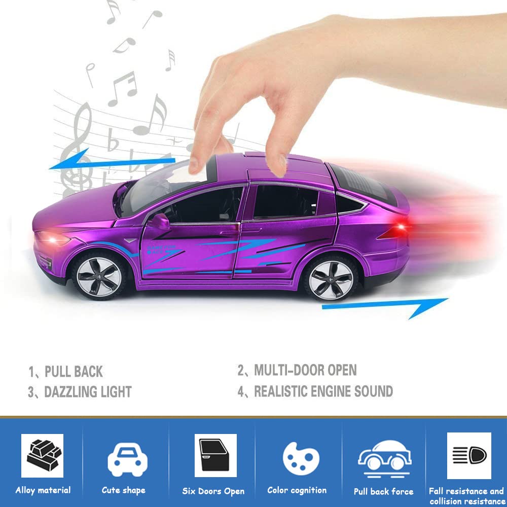 Model X Diecast Car Toy, 1:32 Scale Zinc Alloy Model X Model Car Pull Back Vehicles Door Opening with Light, Mini Model X Toy Ca