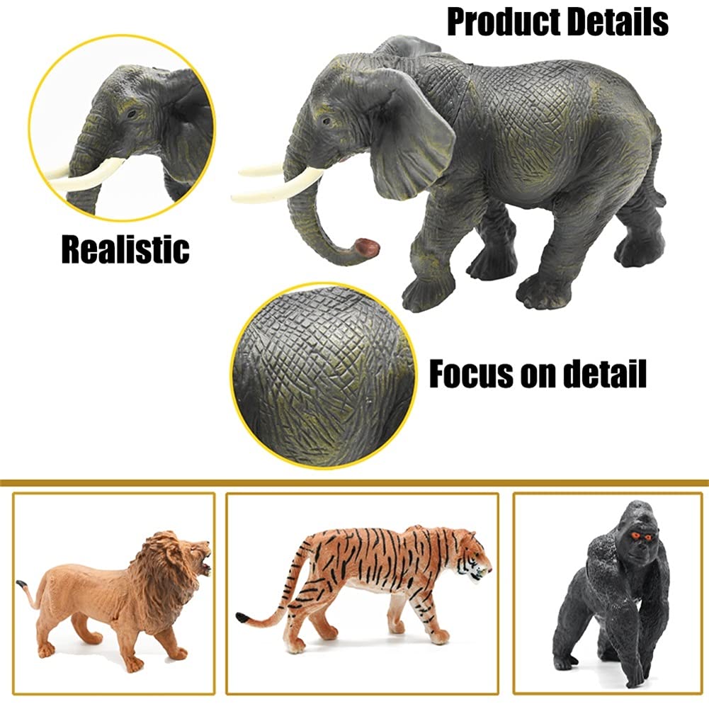 65Pcs Safari Animal Figurines Toy Set, Realistic Jungle Zoo Figures With Elephant, Lion, Giraffe, Fence, Building Blocks For Kid