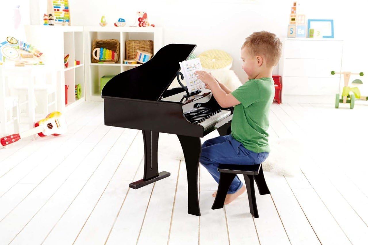 Hape Classic Grand Black Piano - 30-Key Wooden Musical Toy for Kids, 19.7x20.5x23.6 inches, Age 3+, Durable Wood and Metal Construction