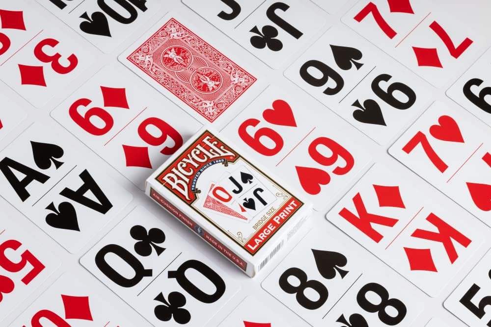 Bicycle Large Print Bridge Size Playing Cards - Easy-To-Read Deck For Seniors - Red Or Blue
