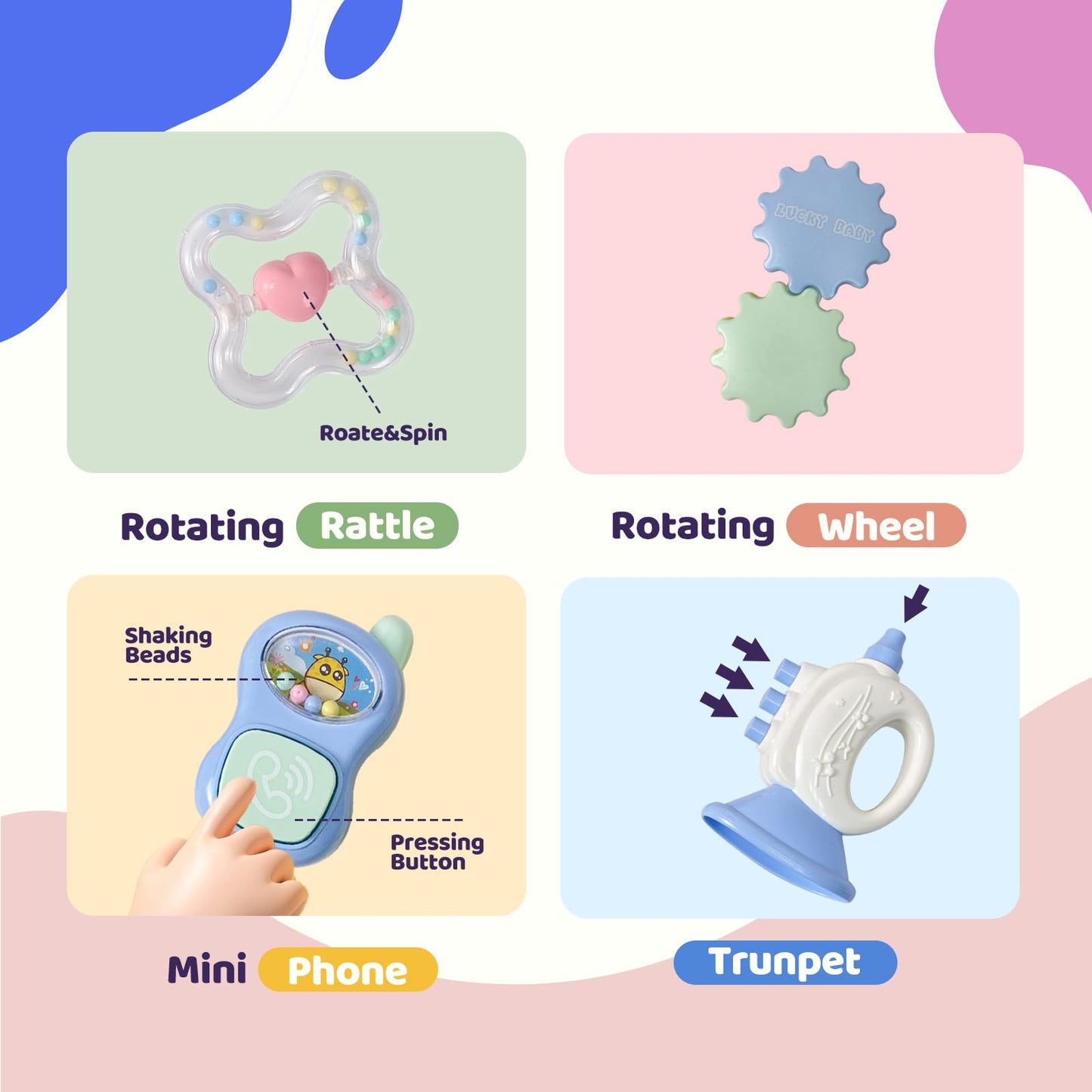 Cuterabit 13Pcs Baby Rattles 0-6 Months, Baby Teething Toys With Storage Case, Infant Toys 0-3-6-12 Months, Baby Girl Toys, Best Newborn Christmas Gift For Babies Infants Boy Girl