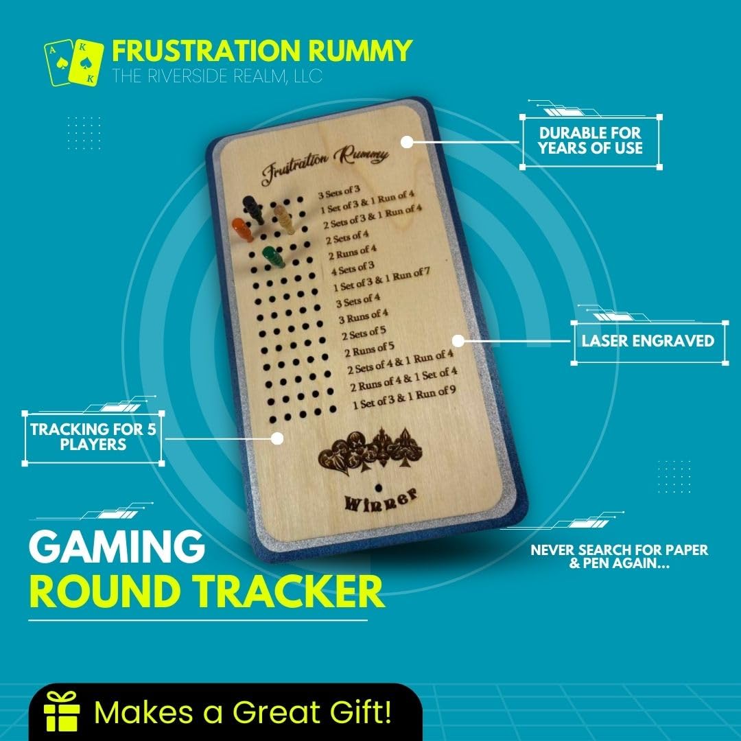 Frustration Rummy Scorecard Board Game - Family Game Night Set For 5 Players