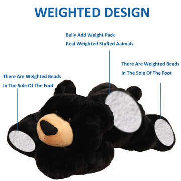 Hronsa 29.5in Weighted Black Bear Plush Pillow Toy - 6.2lbs Stuffed Animal for Adults, Boys, Girls - Cute & Cozy Gift