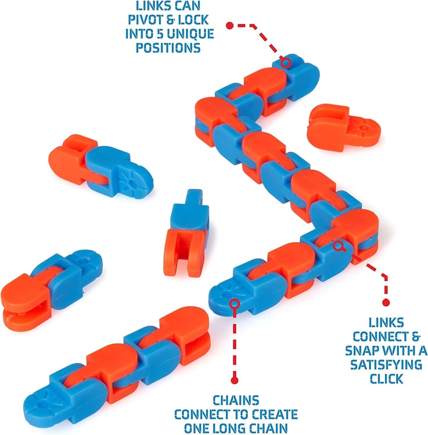 50pcs Random 24 Links Wacky Tracks Snap and Click Fidget Toys, Finger Sensory Toys, Snake Puzzles for Stress Relief, Party Bag F