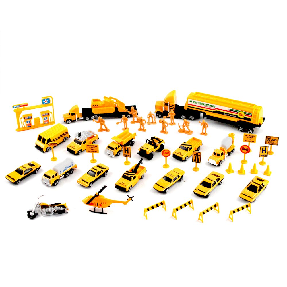 Metro Complete Construction Crew 43 Piece Mini Toy Diecast Vehicle Play Set, Comes With Street Play Mat, Variety Of Vehicles And Figures