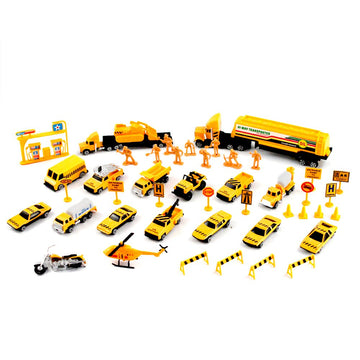 Metro Complete Construction Crew 43 Piece Mini Toy Diecast Vehicle Play Set, Comes With Street Play Mat, Variety Of Vehicles And Figures