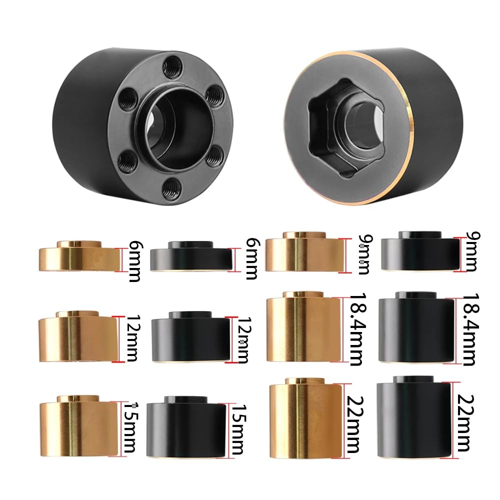 MUHIKRT Brass Weights 6mm 9mm 12mm 15mm 22mm Wheel Hex Hub Widen Adapter for 1/10 RC Crawler 1.9 2.2 Wheels Rims SCX10 TRX4 (22m