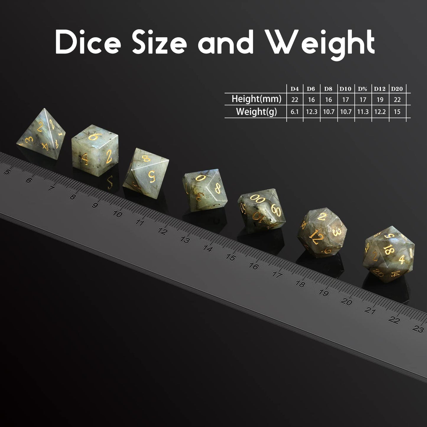 Labradorite Gemstone Dice Set DND,DNDND Full Set Real Stone Dice Set with Grogeous Gift Case for Dungeons and Dragon and Tableto