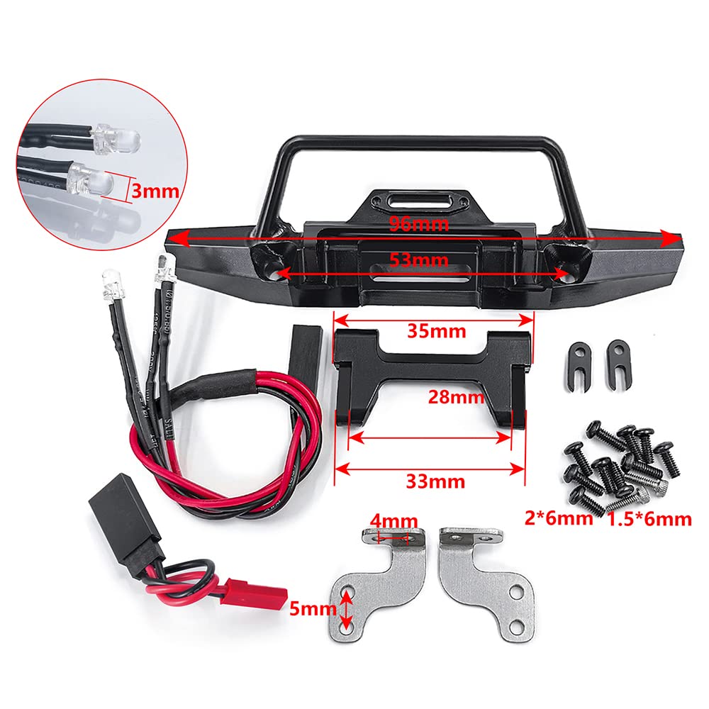 RCHUBAM 1Set Aluminum Front Rear Bumper with LED Lights for 1/18 TRX4M Defender Bronco RC Crawler Car