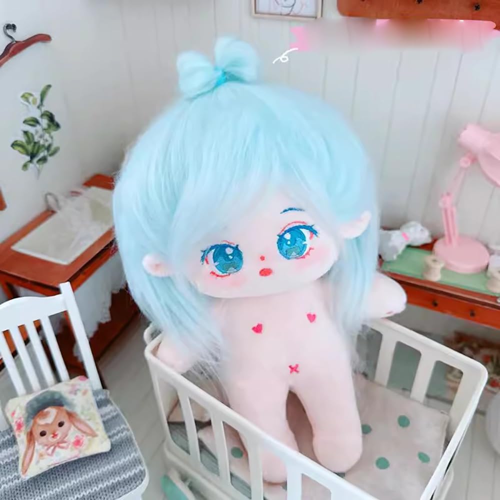 Niannyyhouse 20Cm Plush Doll Light Blue Hair Girl Humanoid Stuffed Body No Attribute 8In Normal Body Wearable Clothing Dress Up Gifts (5-Without Skeleton)