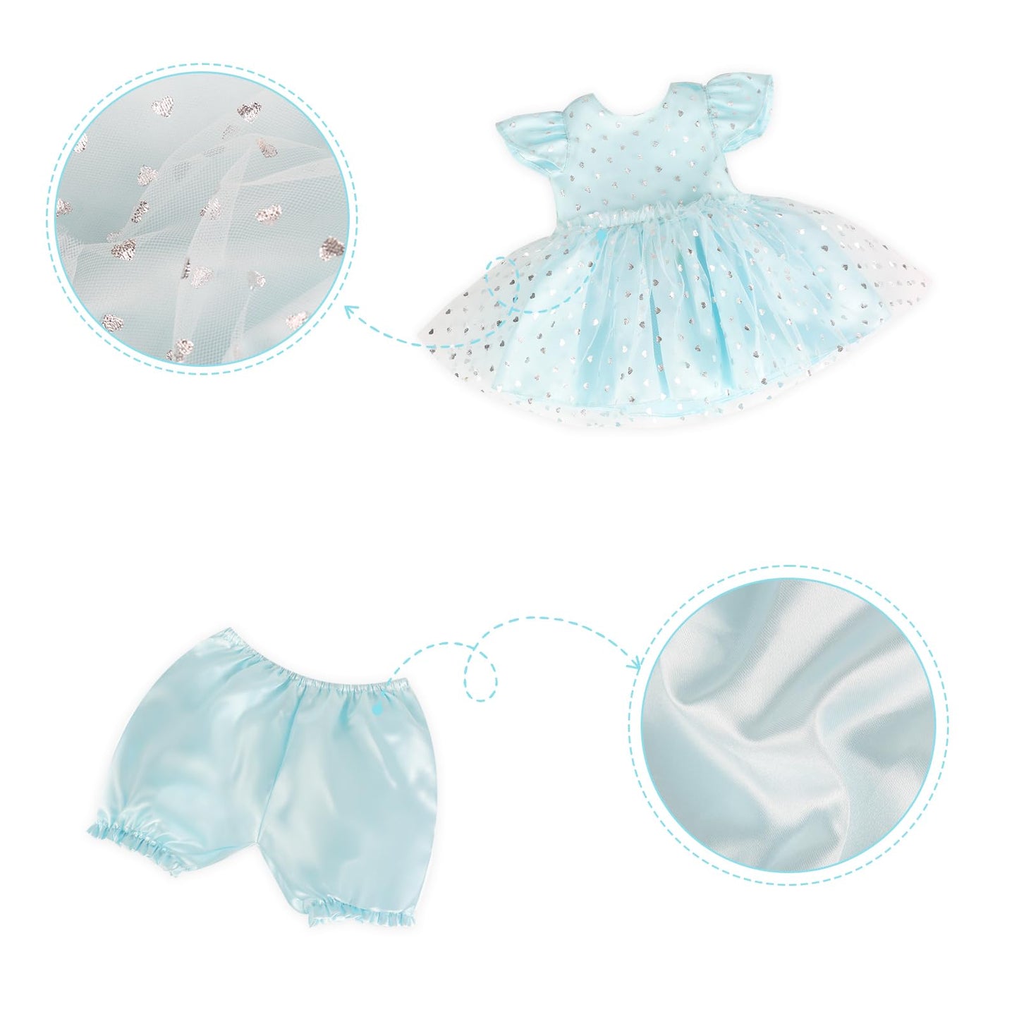 Wooroy 4-Piece Reborn Baby Doll Clothes Set - 16-22 Inch Princess Blue Tulle Dress With Little Socks For Baby Dolls Girls