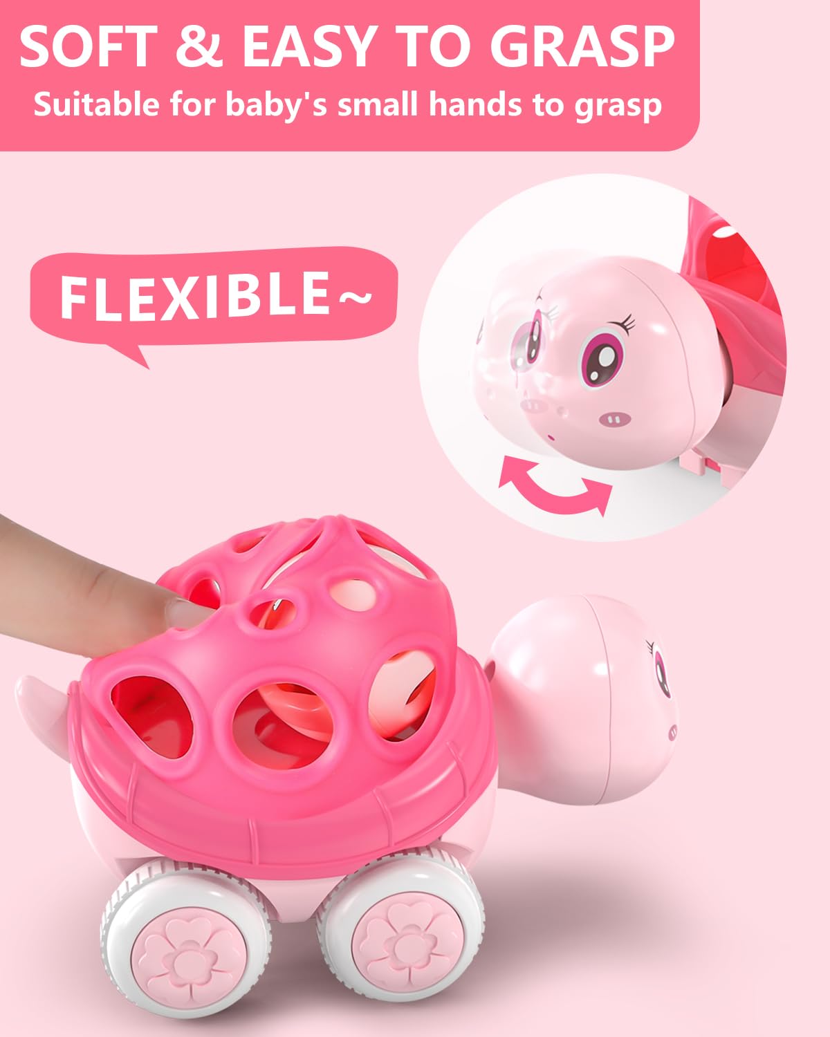 Zmzs Baby Girl Toy Cars For Babies, Push Cars For Toddlers Girls, Friction Powered Rattle And Roll Cars, Soft Rubber Rattle Toy Vehilces For Infant Boys Birthday