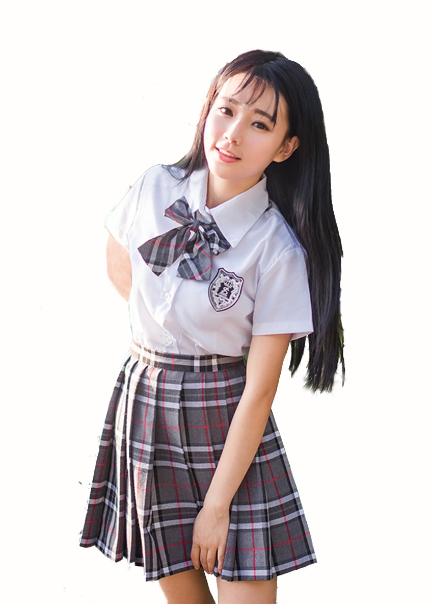 Girl'S School Uniform Plaid Pleated Costumes Skirts (M, Grey Mixed White)