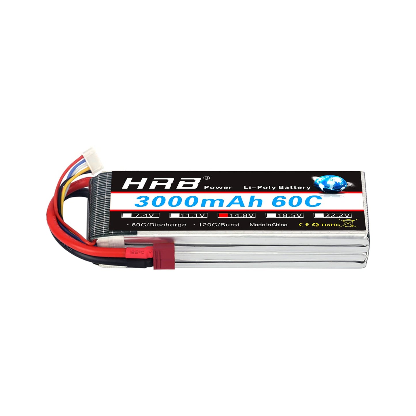 HRB 4S Lipo Battery 3000mAh 14.8V 60C RC Lipo Battery Compatible with RC Car Truck Quadcopter Airplane Helicopter Boat