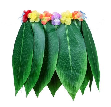 Hawaiian Hula Leaf Grass Skirt Necklaces Bracelets Headband Luau Party Supplies (5Pcs) Green