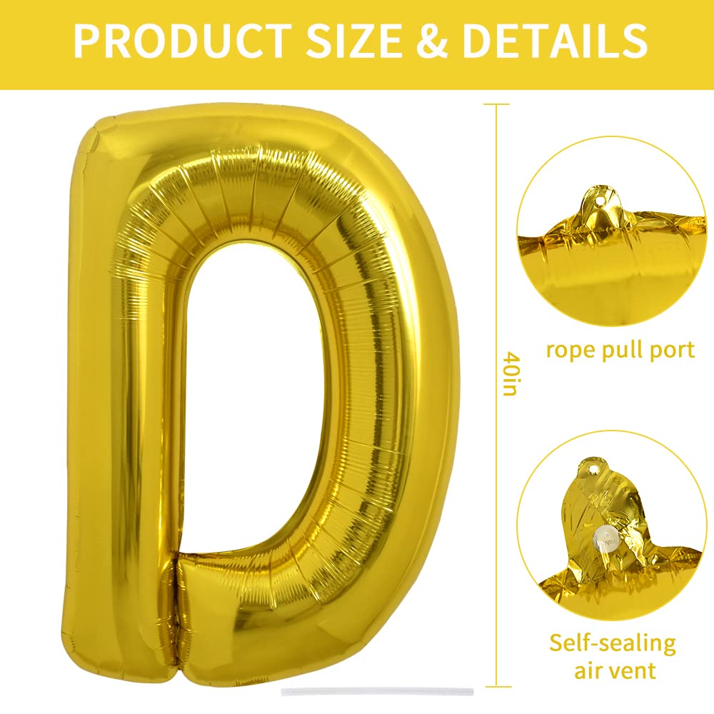 Toniful 40 Inch Large Gold Letter D Balloons Helium Balloons,Foil Mylar Big Balloons For Birthday Party Anniversary Supplies Dec