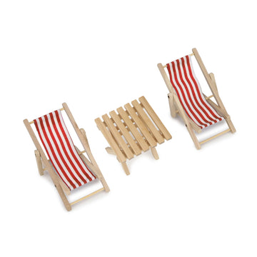 Miniature Beach Chair & Table 3Pcs 1:12 Dollhouse Furniture Model Foldable Chairs Folding Beach Sunbath Chair Props Cake Diy Gar