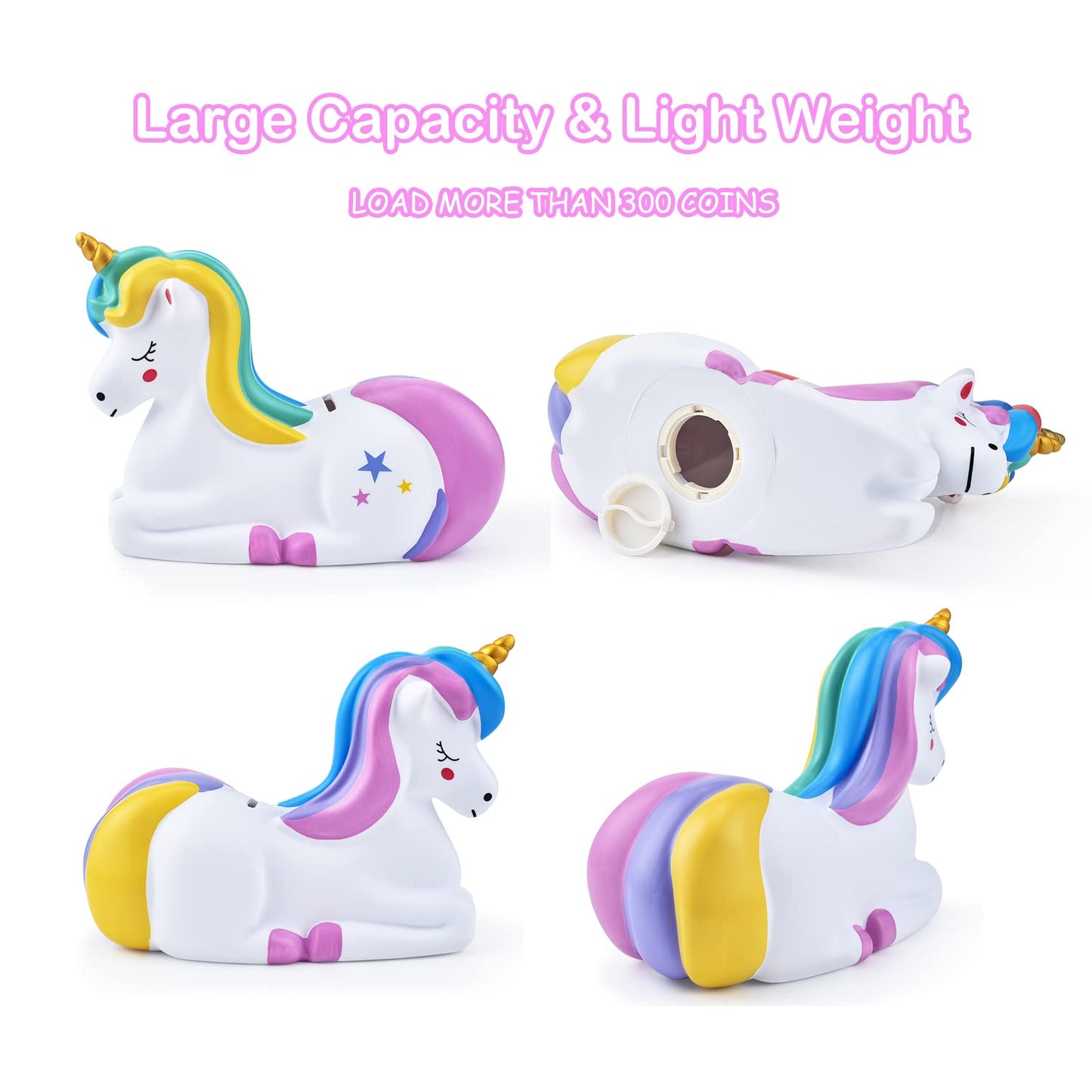 Pjdrllc Piggy Bank Girls: Unicorn Piggy Banks - Unbreakable Plastic Coin Money Bank With Alphabet Stickers - Rainbow