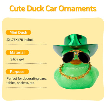wonuu Car Rubber Duck, Dashboard Decorations Colorful Laser Cowboy Hat Ducky for Car Ornament Accessories Ducks with Hat, Neckla