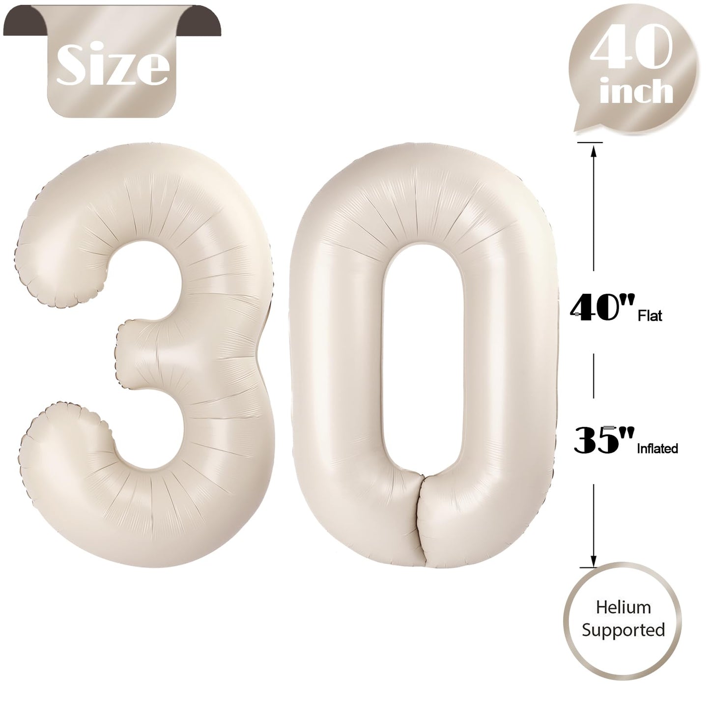 30 Balloon Number, Cream White Number 30Th Birthday Balloons 40 Inch, 30 Years Old Cream White Birthday Decorations For Men Wome
